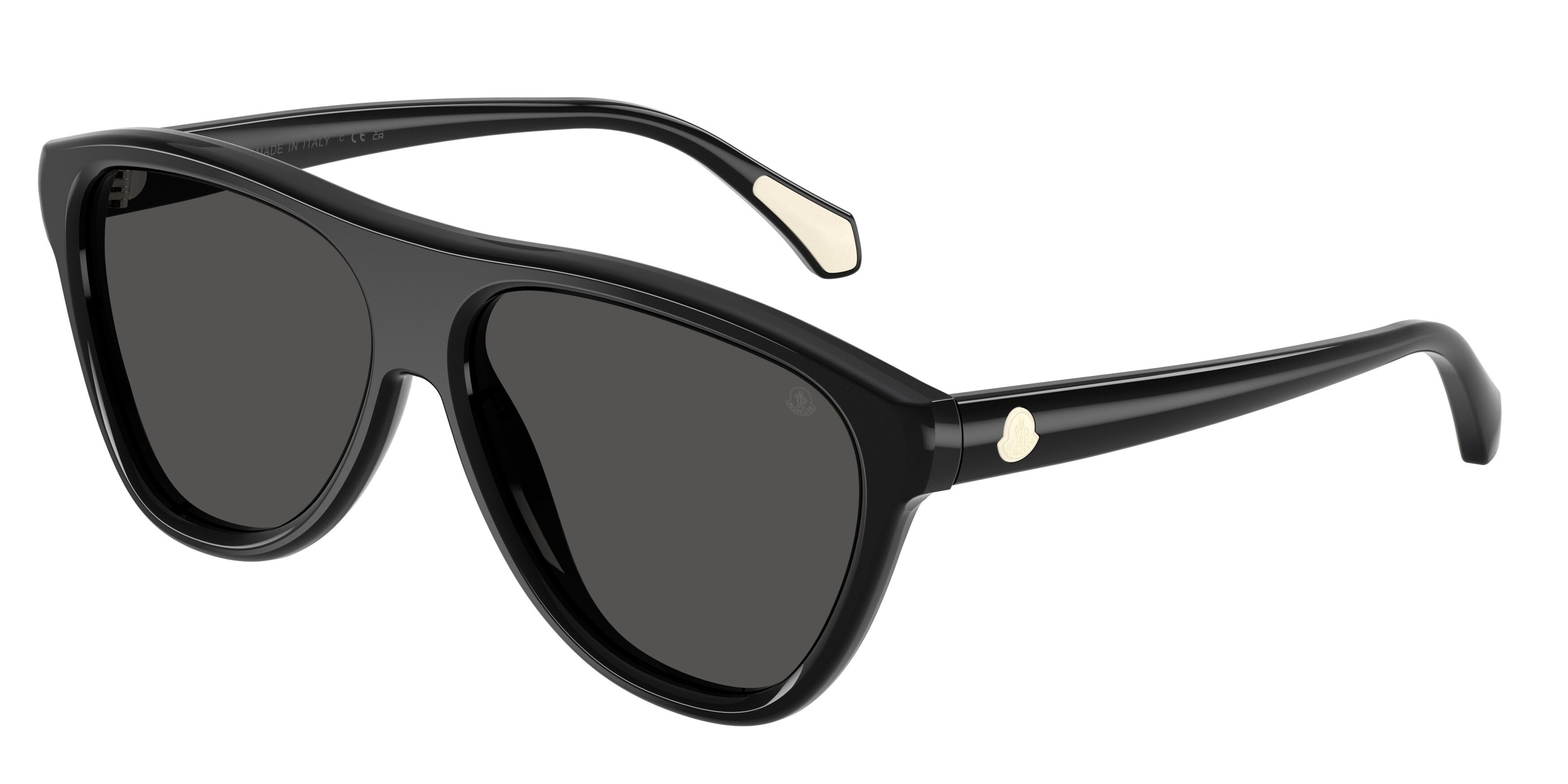Occhiali da sole Moncler Incline ME 6025U (300187) colore nero lucido forma aviator lenti grigio tinta unita