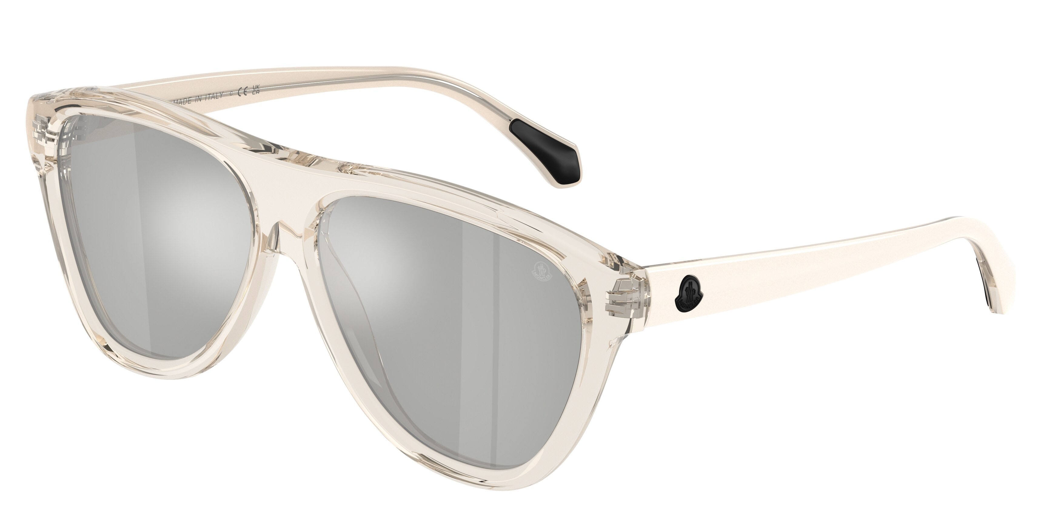 Sunglasses Moncler Incline ME 6025U (30037I) color burro trasparente shape aviator lenses argento a specchio