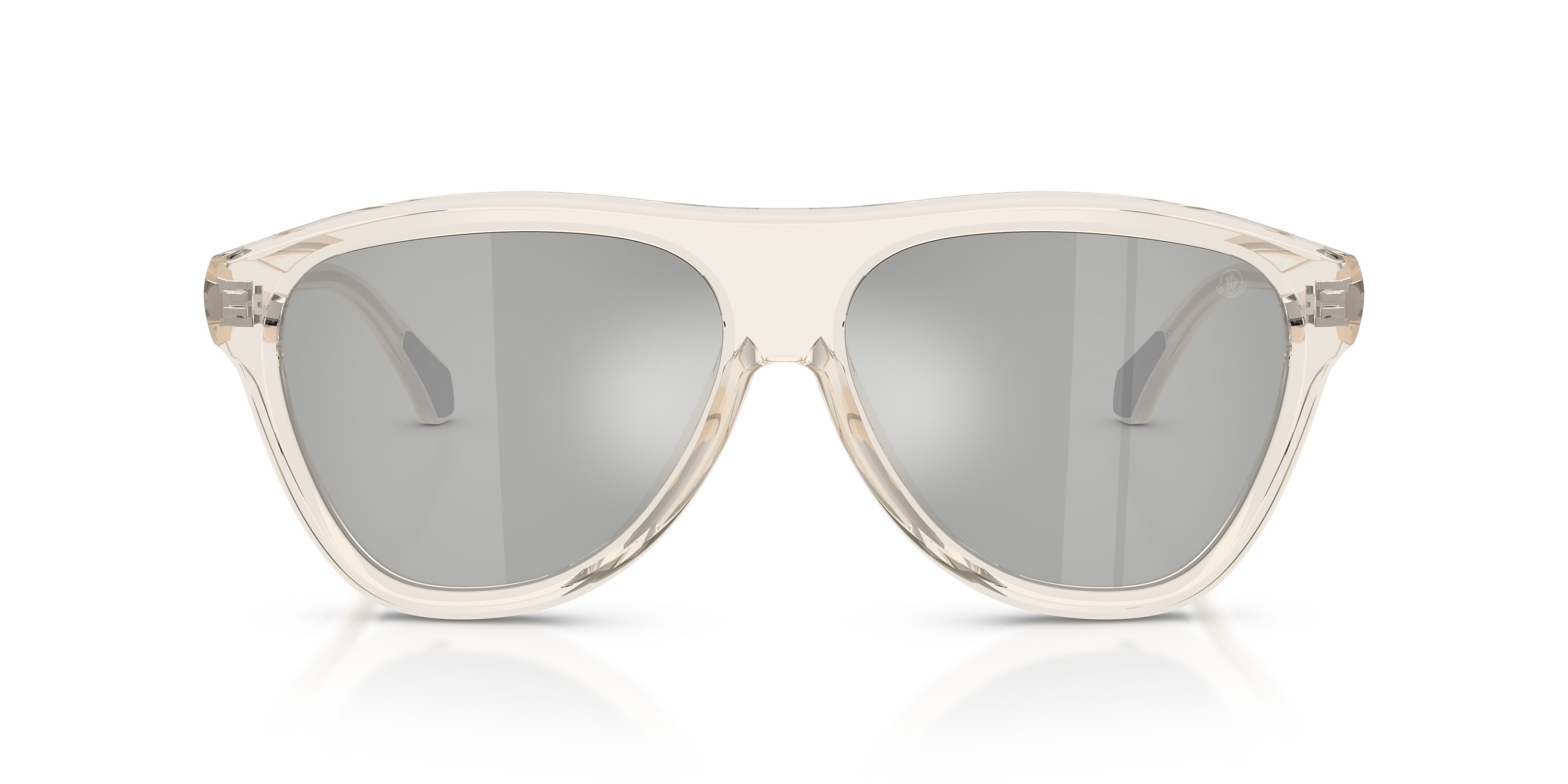 Sunglasses Moncler Incline ME 6025U (30037I) color burro trasparente shape aviator lenses argento a specchio