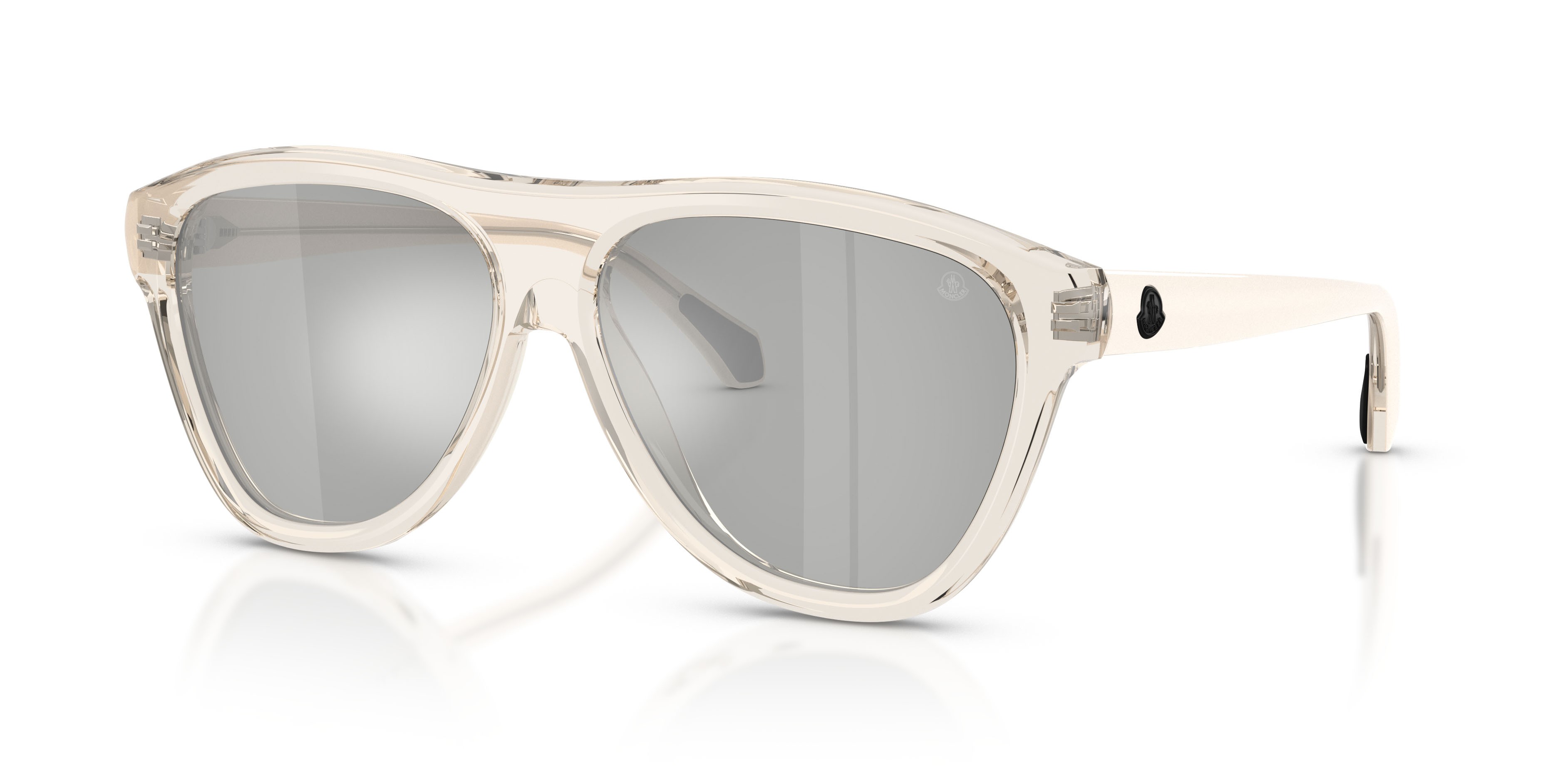 Sunglasses Moncler Incline ME 6025U (30037I) color burro trasparente shape aviator lenses argento a specchio