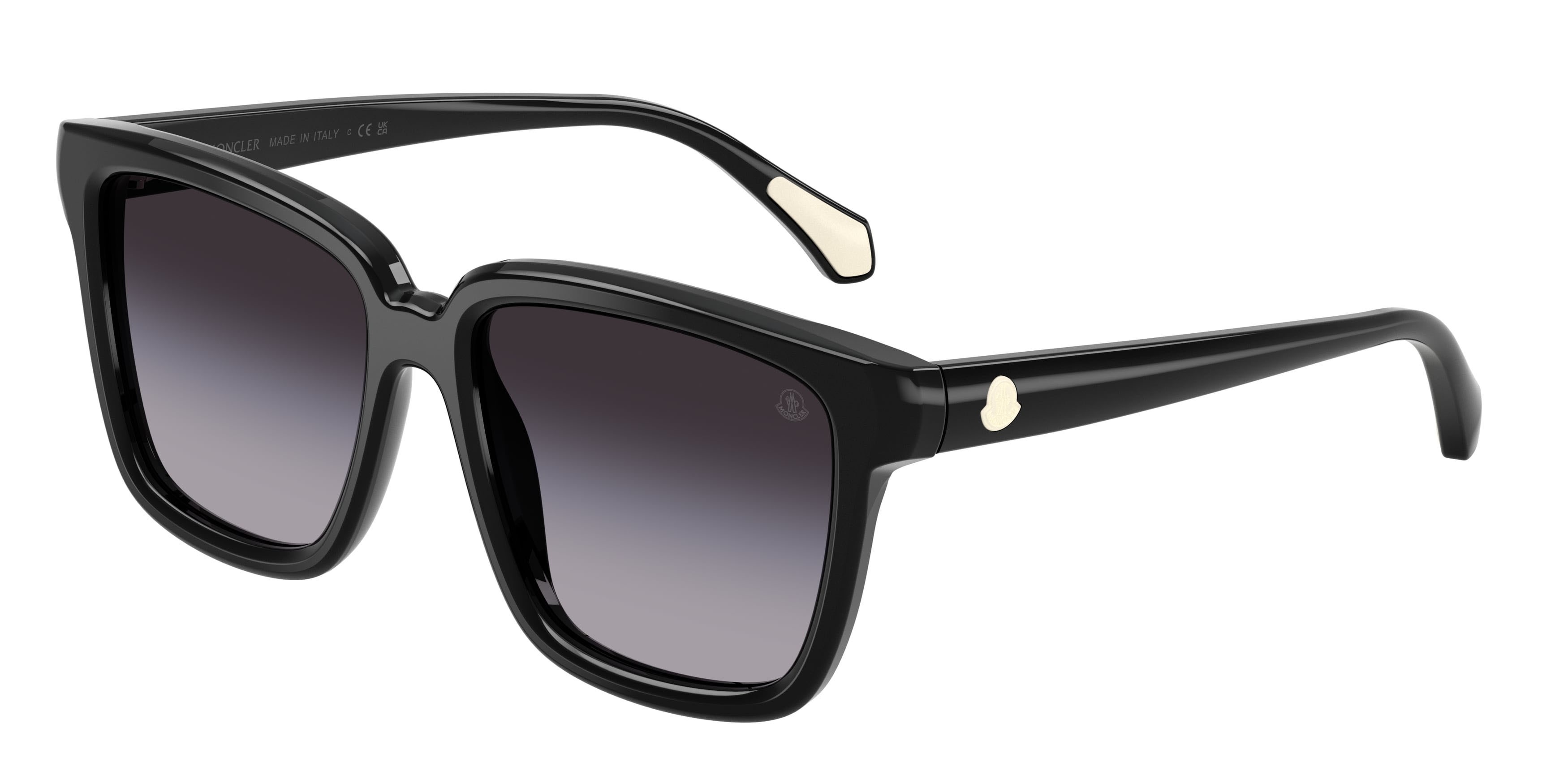 Occhiali da sole Moncler Clasico ME 6026 (30018G) colore nero lucido forma quadrato lenti grigio sfumato