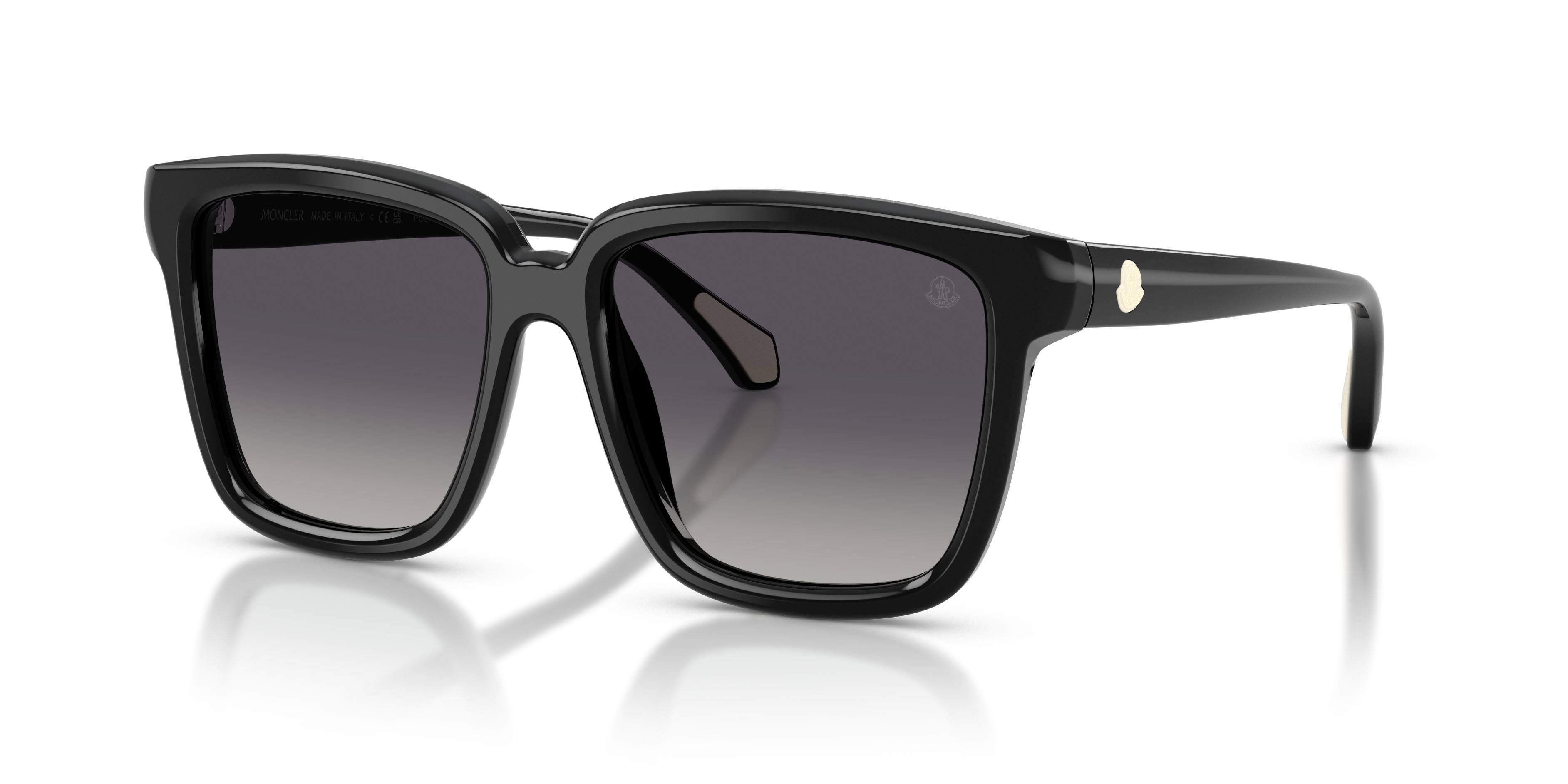 Occhiali da sole Moncler Clasico ME 6026 (3001T3) colore nero lucido forma quadrato lenti sfumato grigio