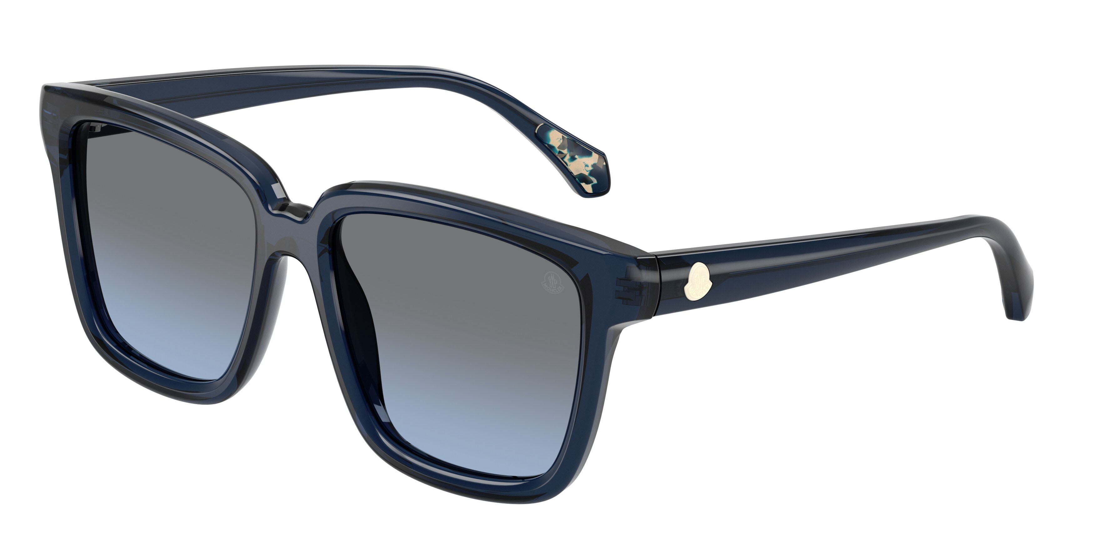 Occhiali da sole Moncler Clasico ME 6026 (30478F) colore blu trasparente lucido forma quadrato lenti blu sfumato