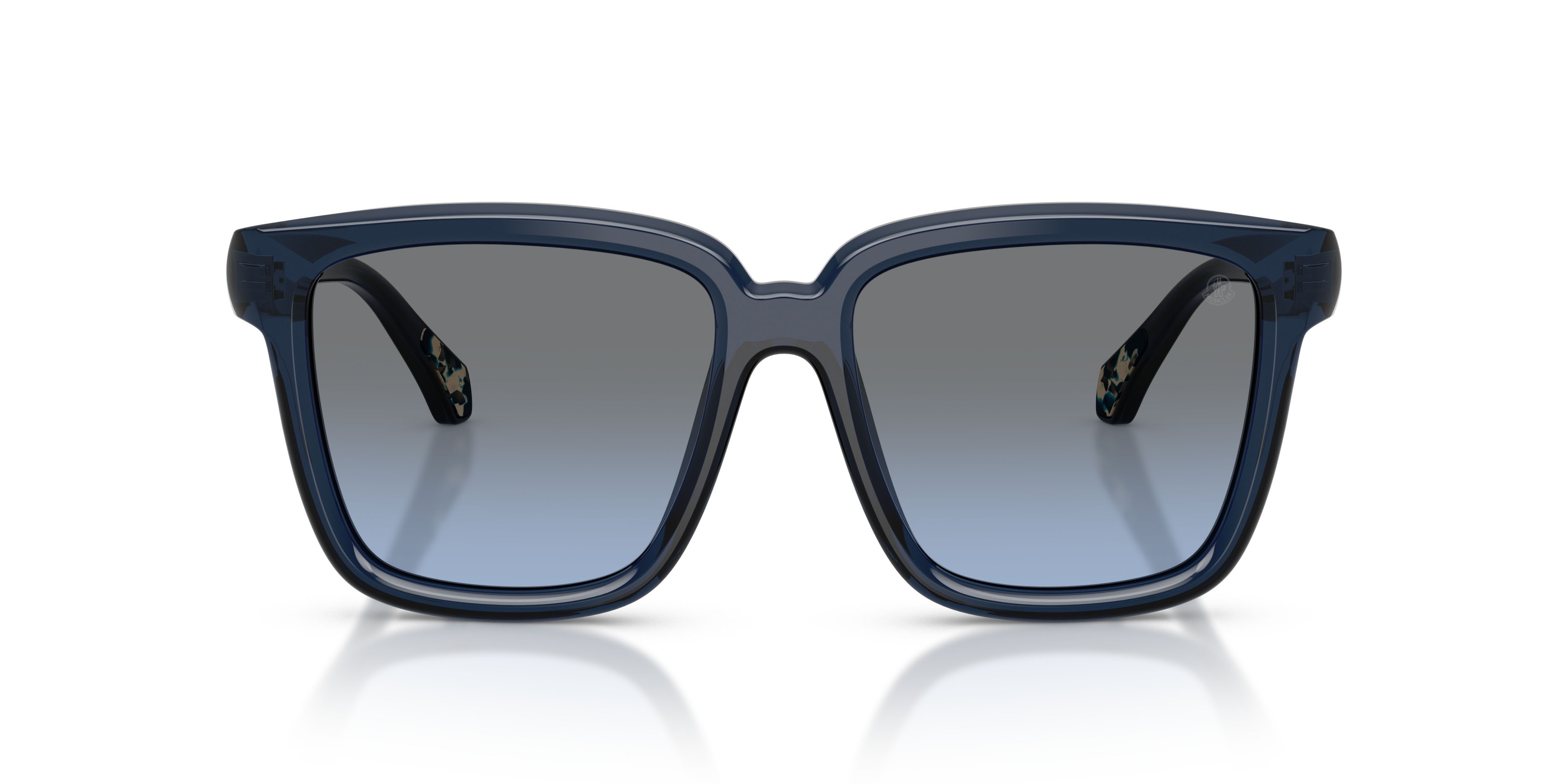 Occhiali da sole Moncler Clasico ME 6026 (30478F) colore blu trasparente lucido forma quadrato lenti blu sfumato