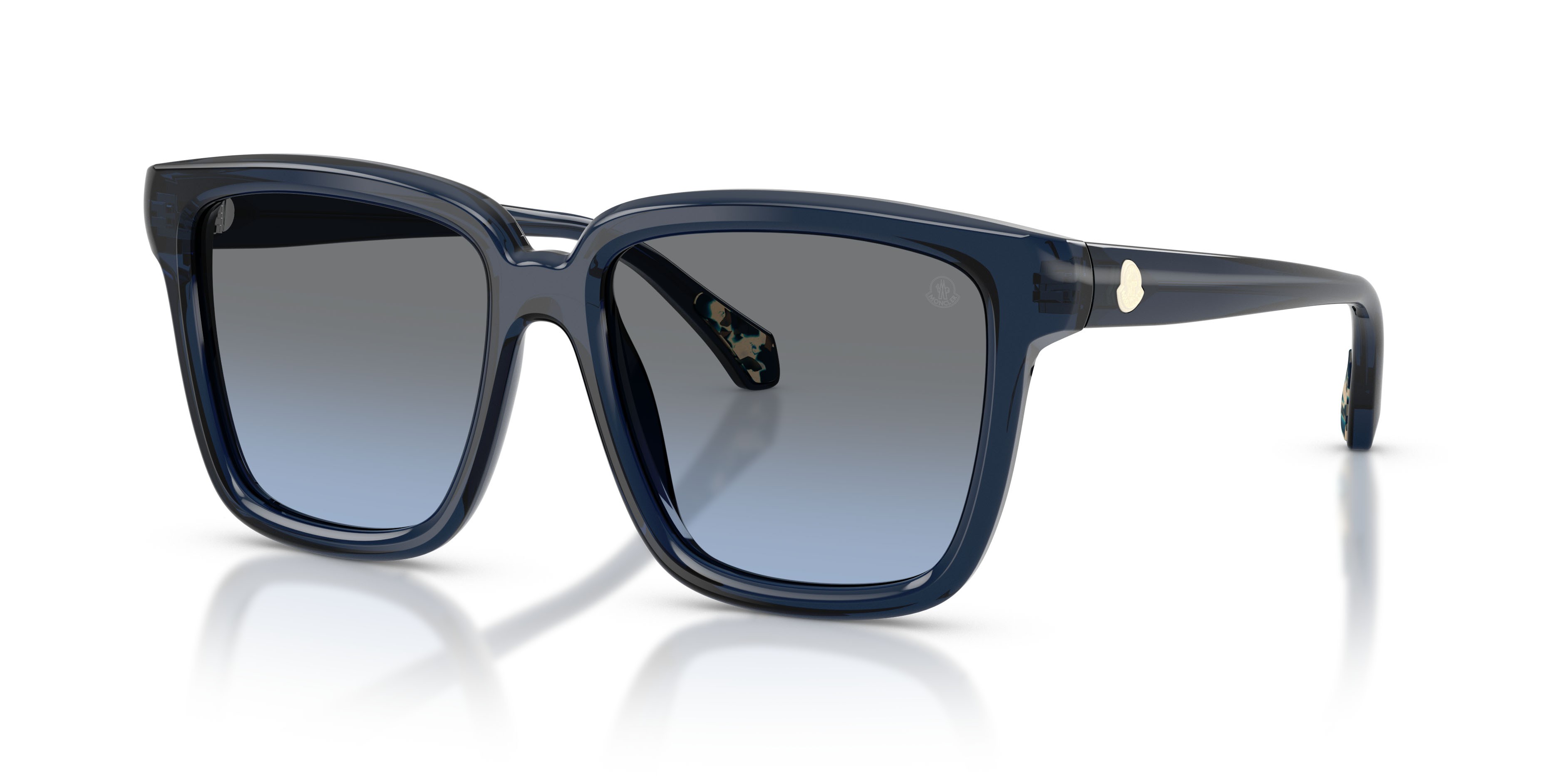 Occhiali da sole Moncler Clasico ME 6026 (30478F) colore blu trasparente lucido forma quadrato lenti blu sfumato