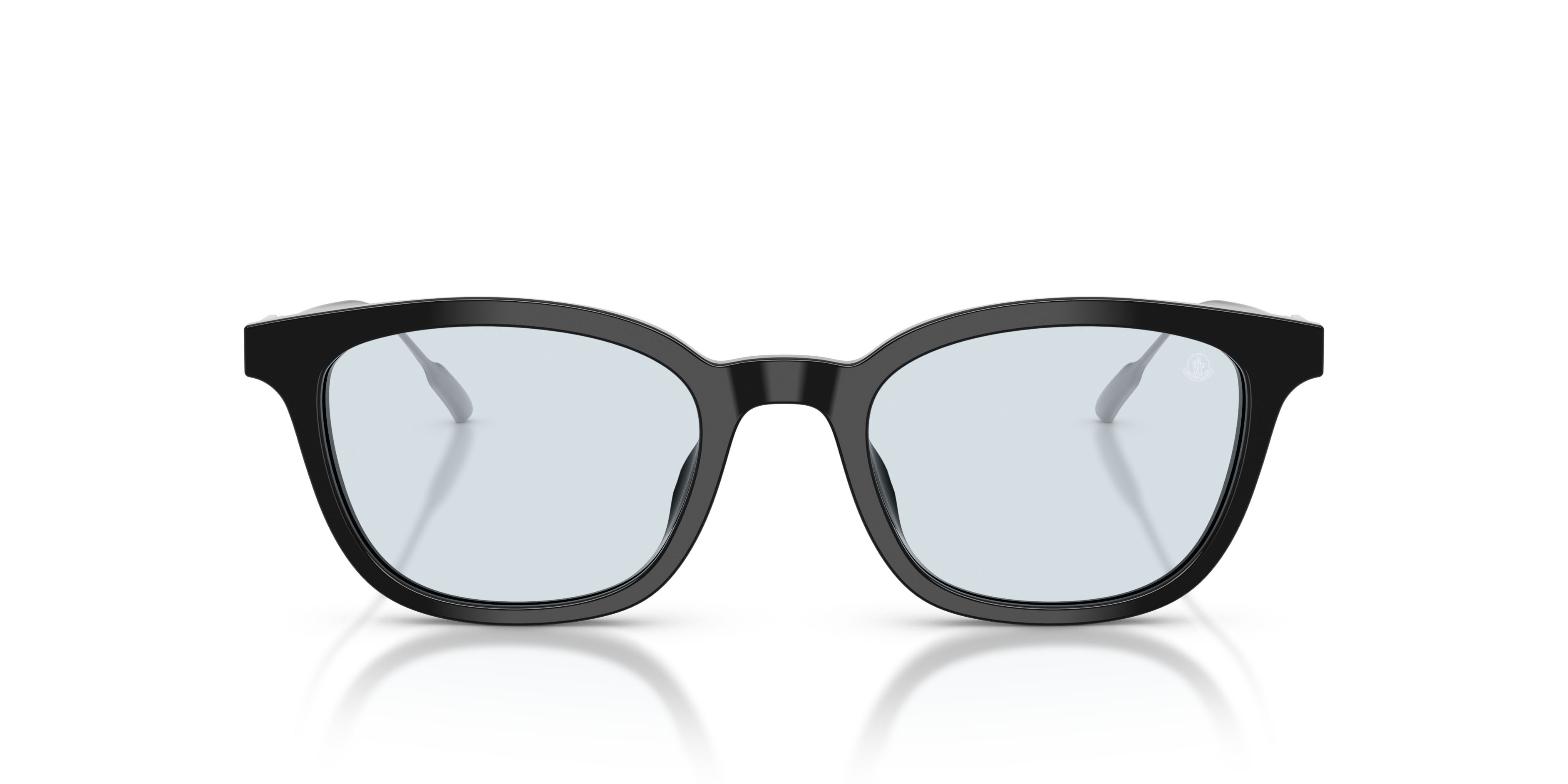Occhiali da sole Moncler Lentis ME 6027D (3001EL) colore nero lucido forma pantos lenti celeste tinta unita