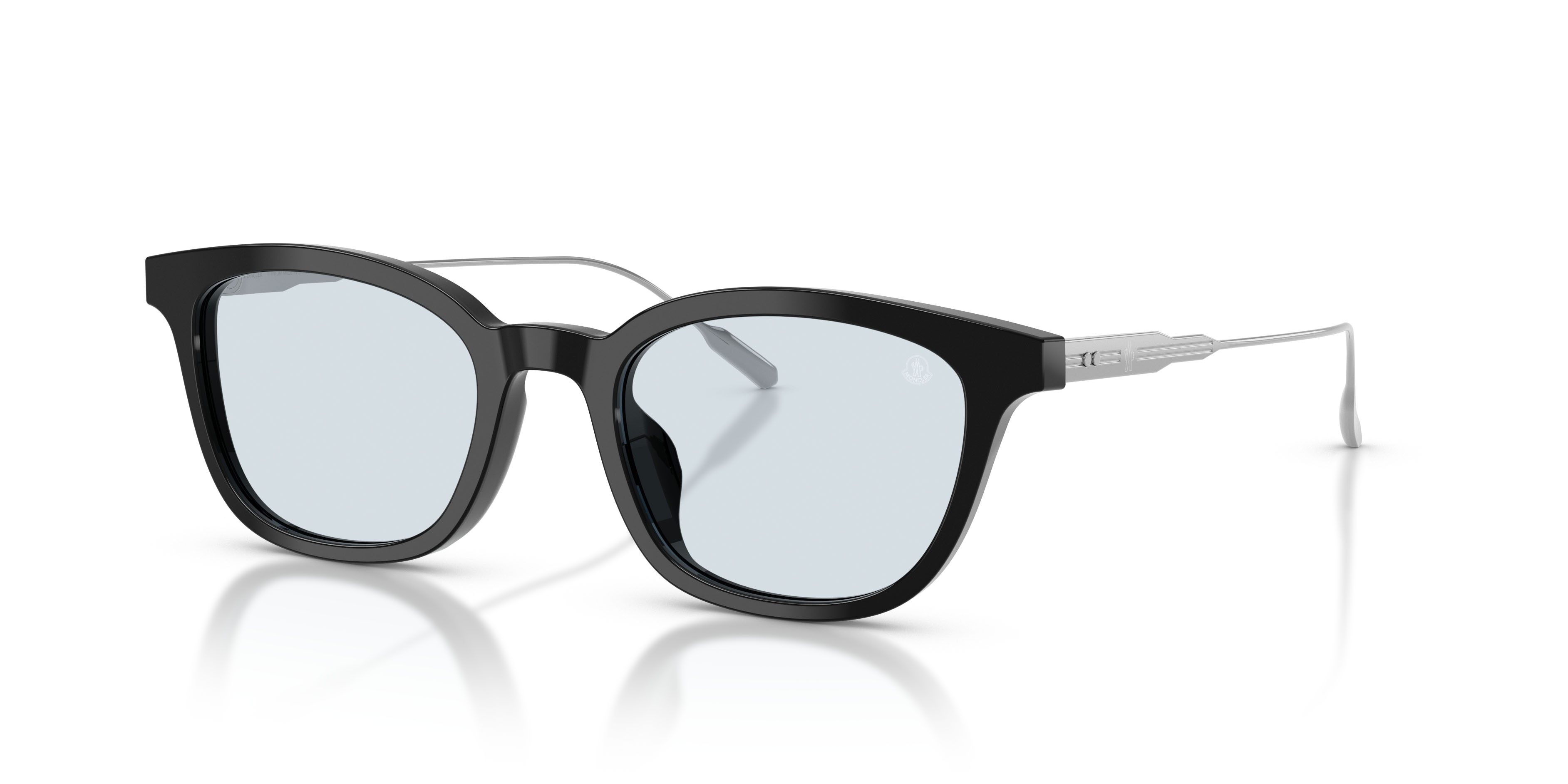 Occhiali da sole Moncler Lentis ME 6027D (3001EL) colore nero lucido forma pantos lenti celeste tinta unita