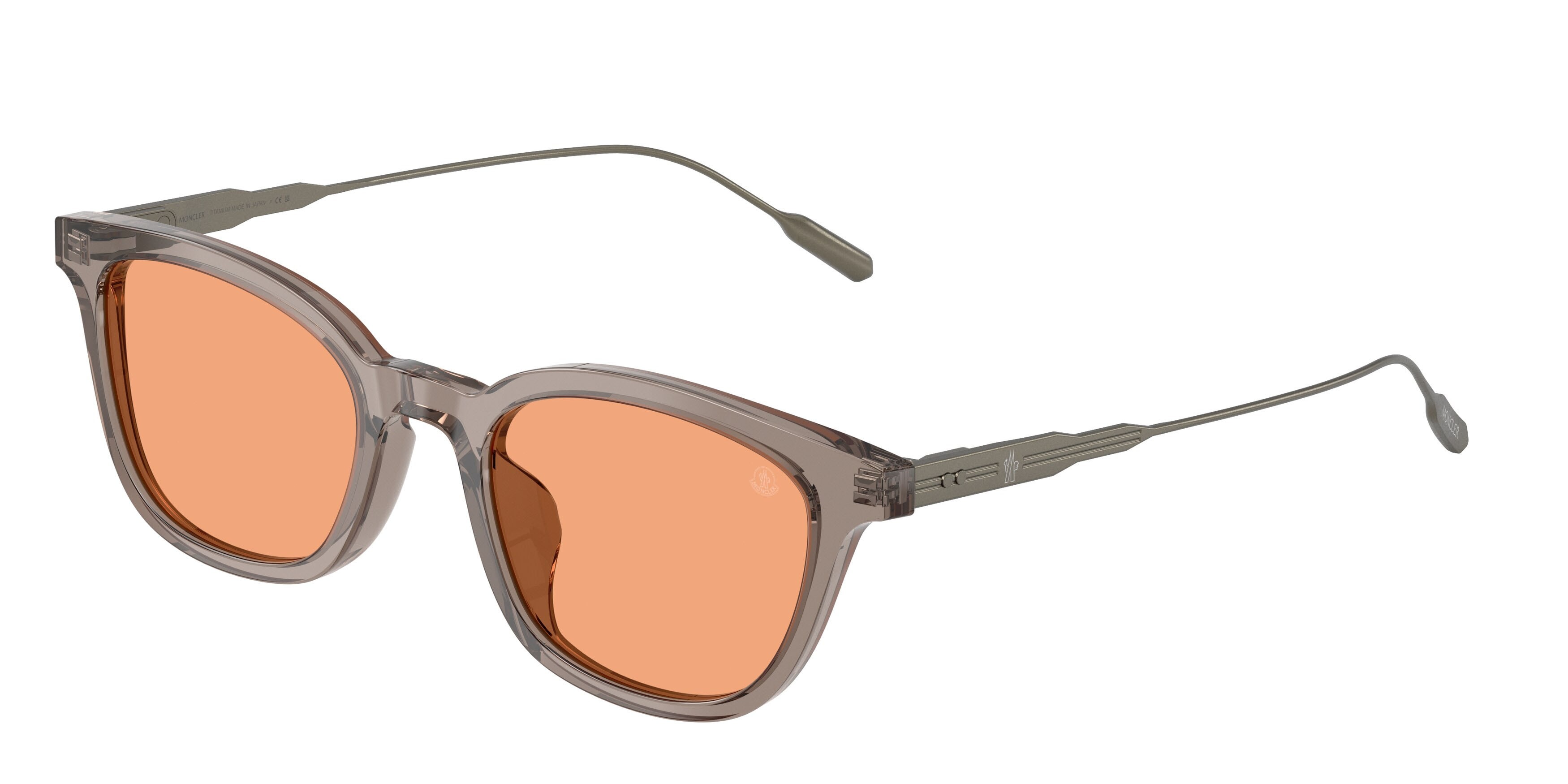 Occhiali da sole Moncler Lentis ME 6027D (300974) colore grigio trasparente lucido forma pantos lenti arancione tinta unita