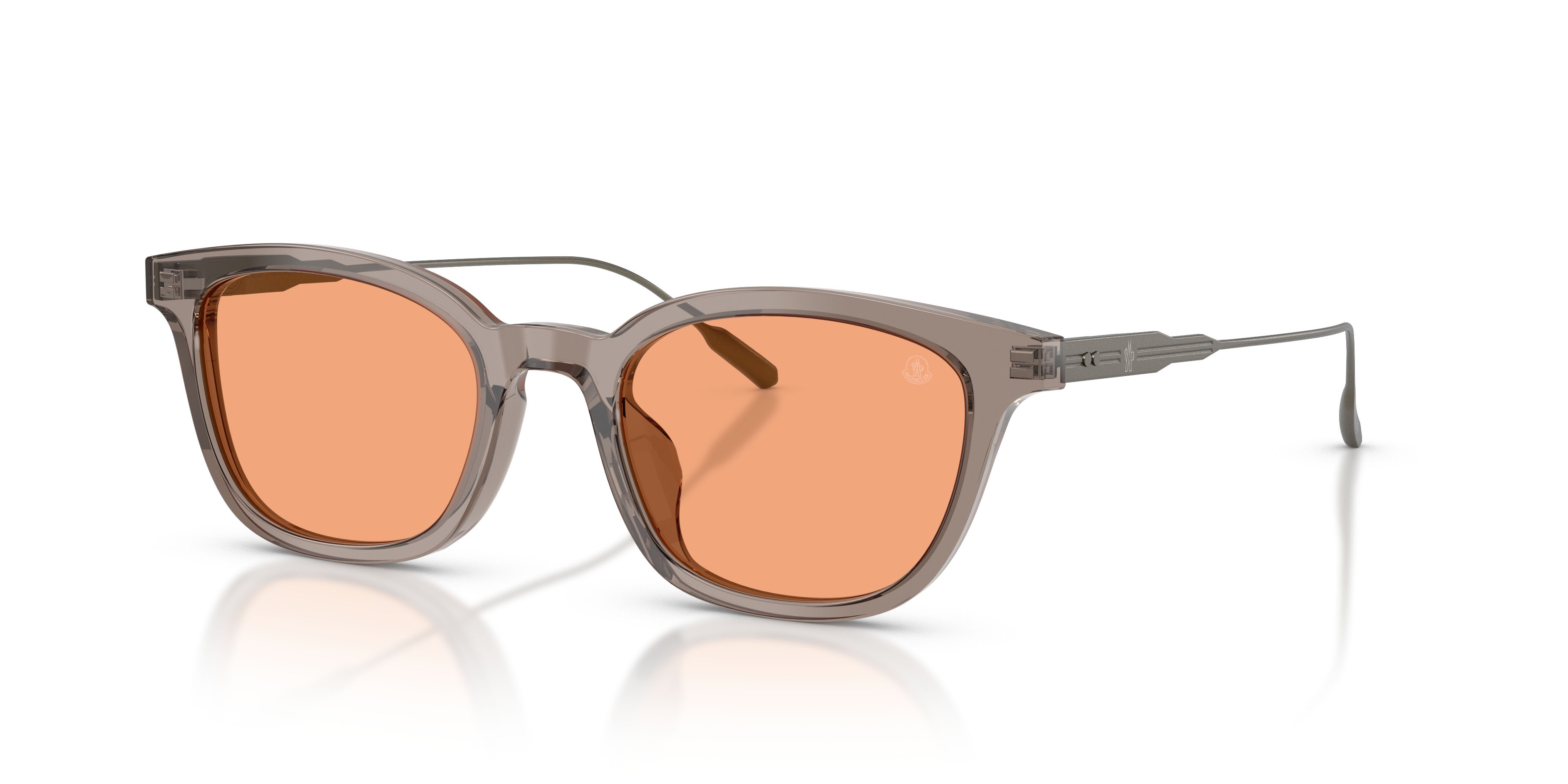 Occhiali da sole Moncler Lentis ME 6027D (300974) colore grigio trasparente lucido forma pantos lenti arancione tinta unita