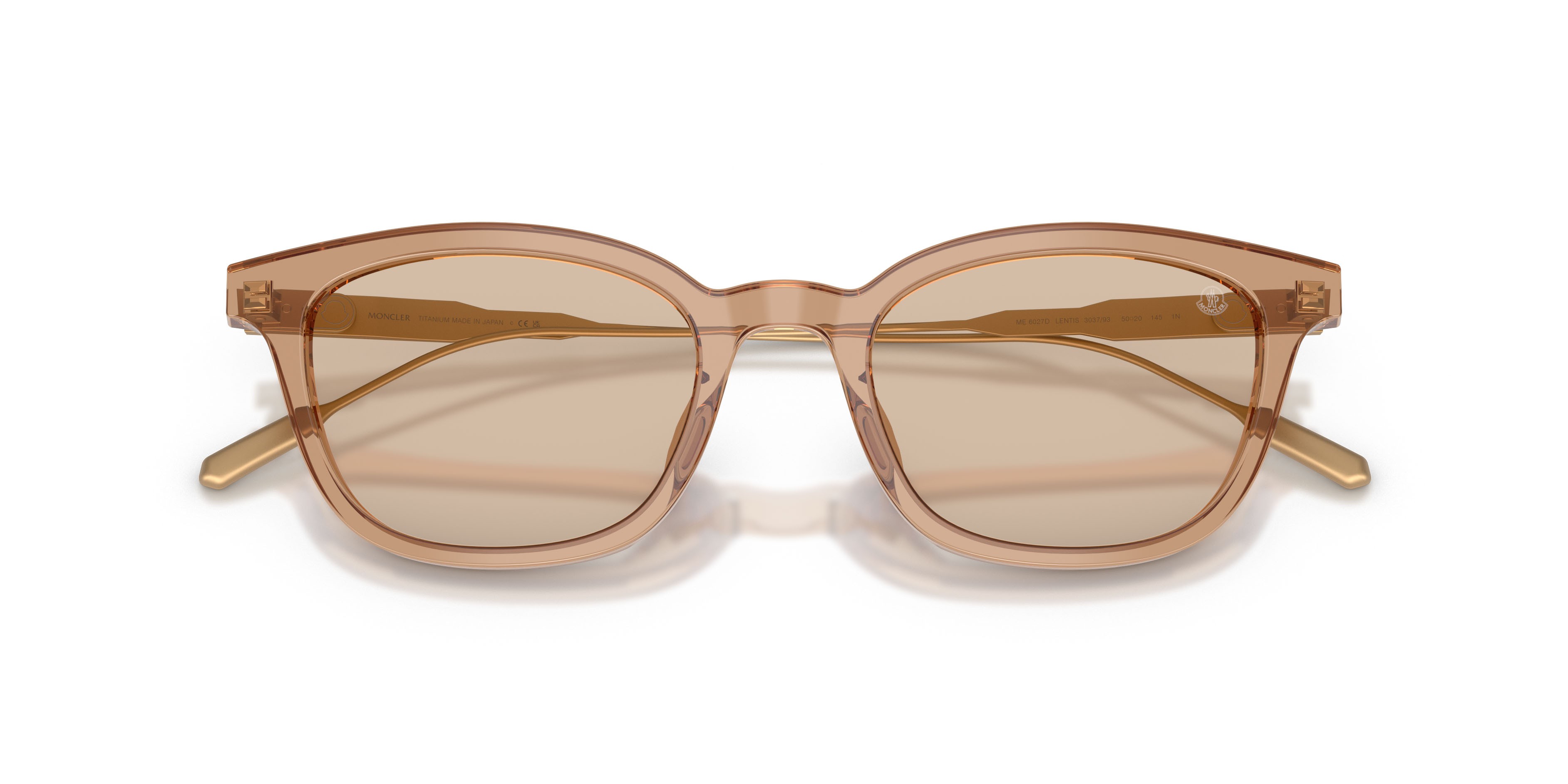 Sunglasses Moncler Lentis ME 6027D (303793) color marrone trasparente lucido shape pantos lenses marrone chiaro tinta unita