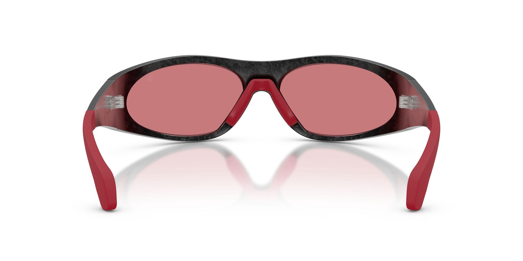 Sunglasses Moncler Inara ME 7001 (9002/1) color carbonio nero semi-lucido shape oval lenses rosso tinta unita