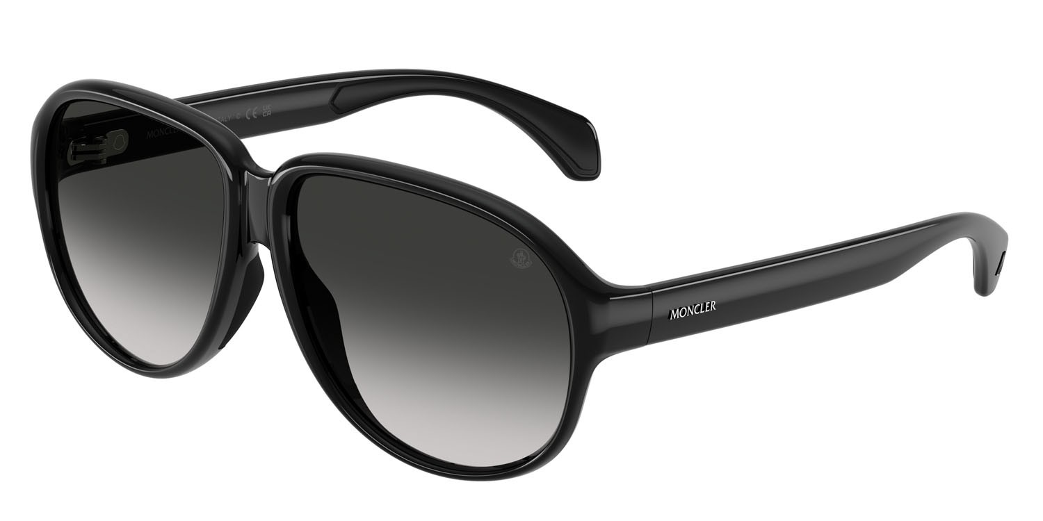 Occhiali da sole Moncler Halcyonne ME 8001 (50013C) colore nero lucido forma aviator lenti grigio chiaro sfumato nero