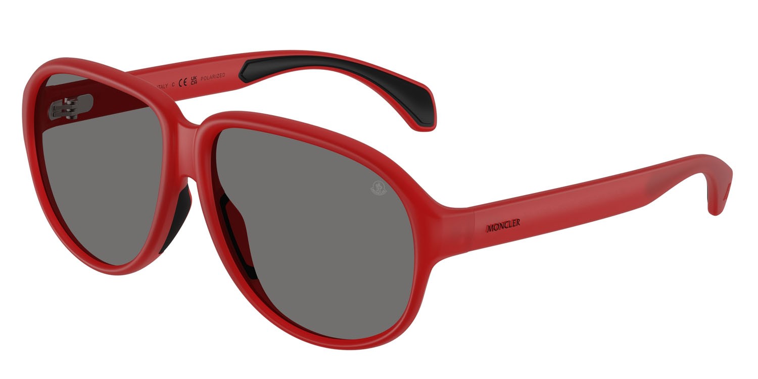 Occhiali da sole Moncler Halcyonne ME 8001 (500581) colore rosso lattiginoso forma aviator lenti polar grigio scuro