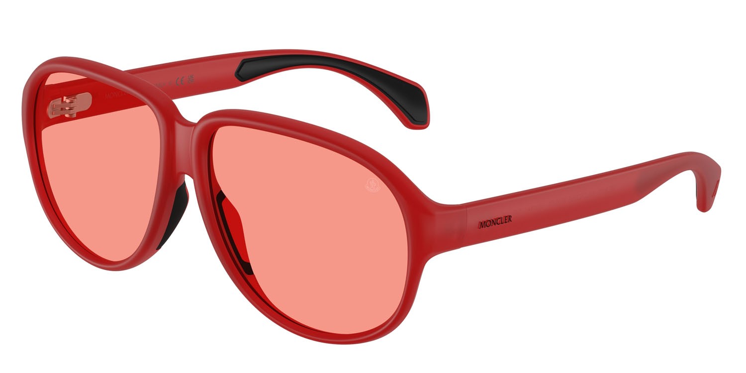 Occhiali da sole Moncler Halcyonne ME 8001 (5005F5) colore rosso lattiginoso forma aviator lenti rosa