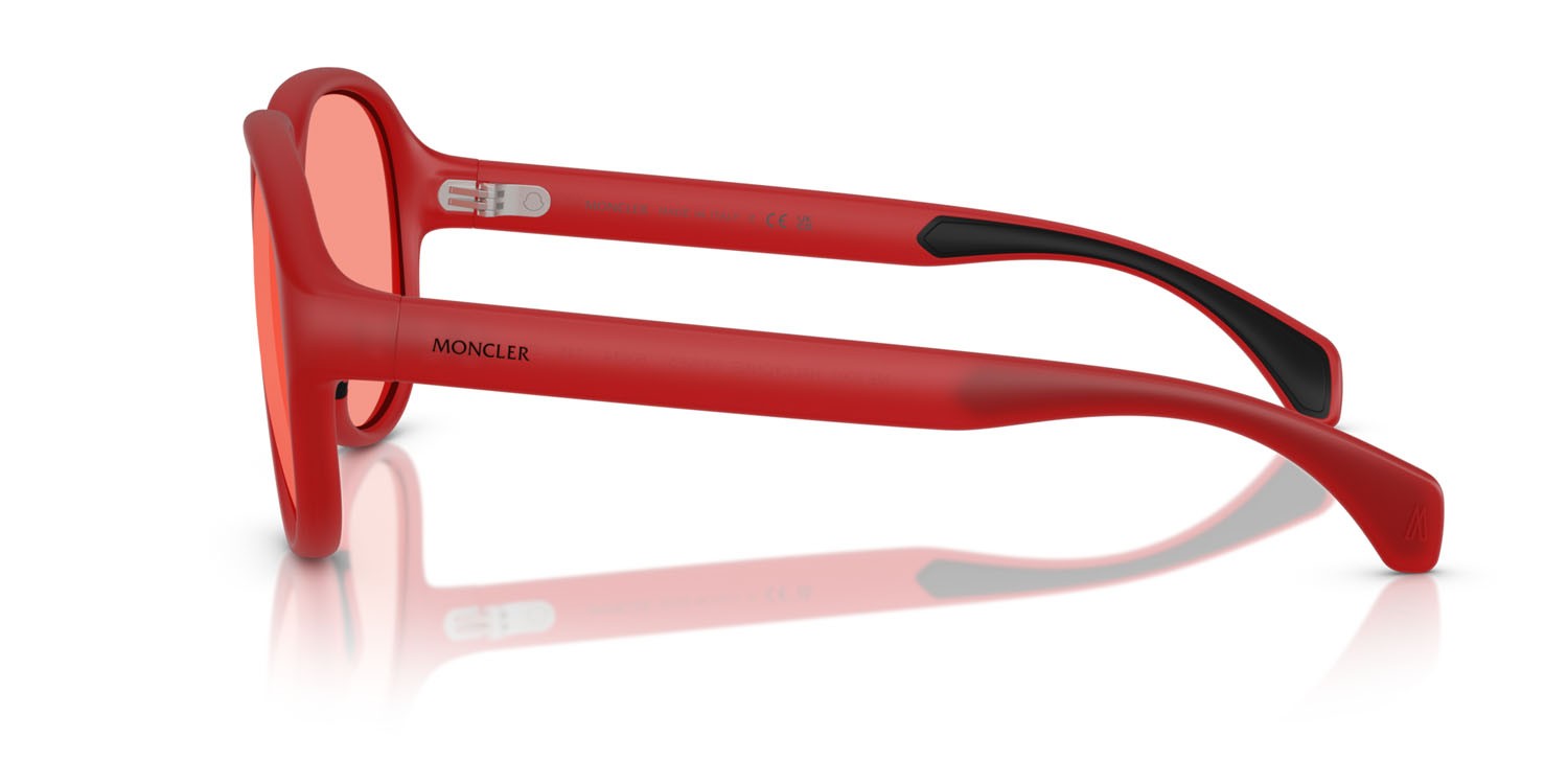Occhiali da sole Moncler Halcyonne ME 8001 (5005F5) colore rosso lattiginoso forma aviator lenti rosa