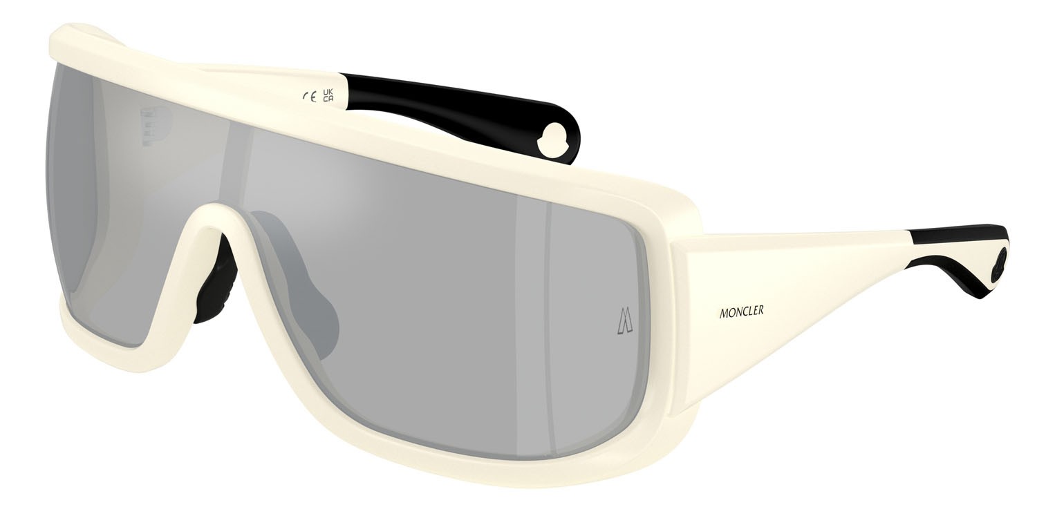 Occhiali da sole Moncler Snowseeker ME 8003 (50026G) colore color burro opaco forma rettangolare lenti trasparente specchiato argento