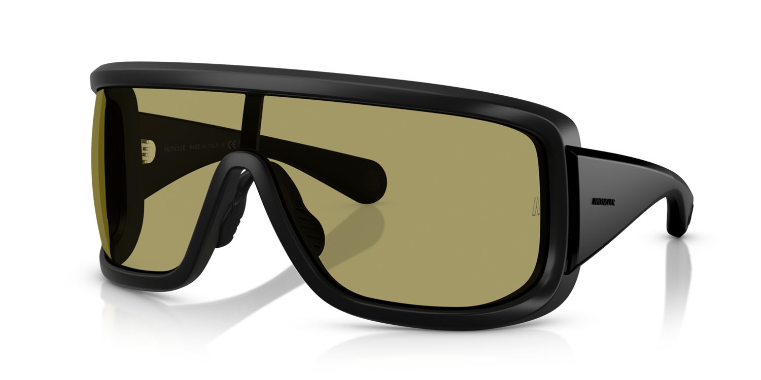 Occhiali da sole Moncler Snowseeker ME 8003 (500682) colore nero opaco forma rettangolare lenti verde
