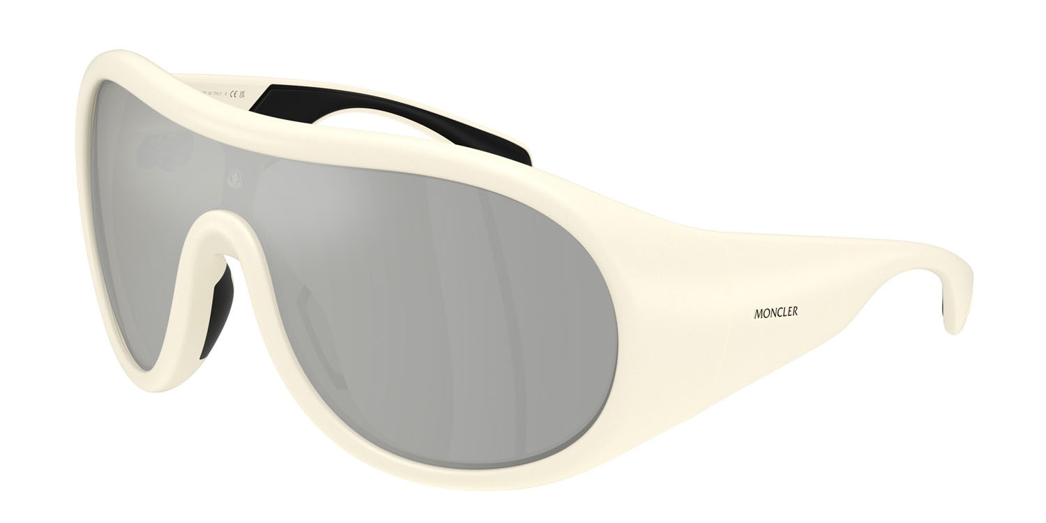 Occhiali da sole Moncler Cloche ME 8004 (50028V) colore color burro opaco forma aviator lenti trasparente specchiato argento