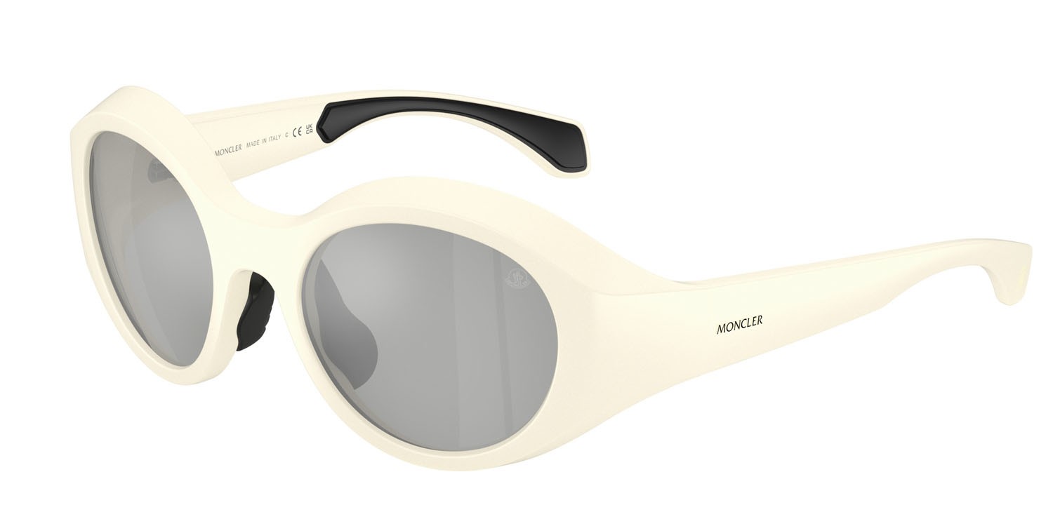 Occhiali da sole Moncler Futuro ME 8005 (50028V) colore color burro opaco forma rotondo lenti trasparente specchiato argento