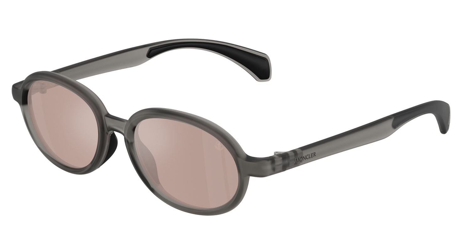 Occhiali da sole Moncler Caprice ME 8006 (5007/5) colore grigio lucido forma ovale lenti light pink mirror silver