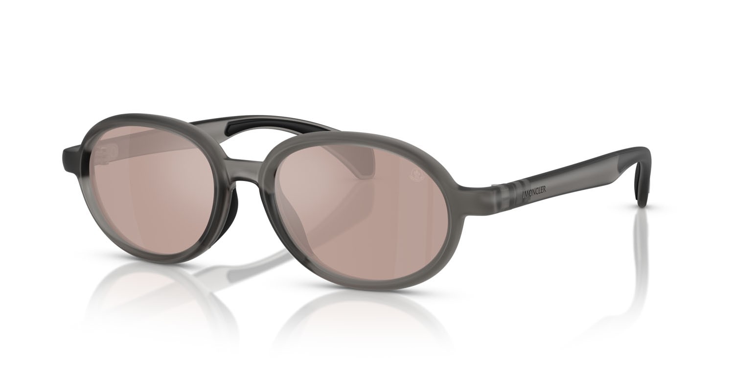 Occhiali da sole Moncler Caprice ME 8006 (5007/5) colore grigio lucido forma ovale lenti light pink mirror silver