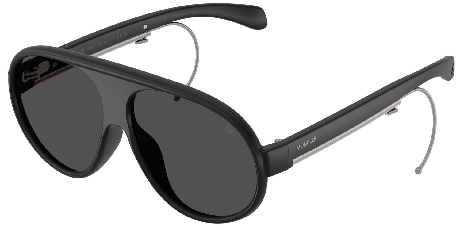 Sunglasses Moncler Vantaj ME 8007U (500687) color nero opaco shape aviator lenses grigio scuro tinta unita
