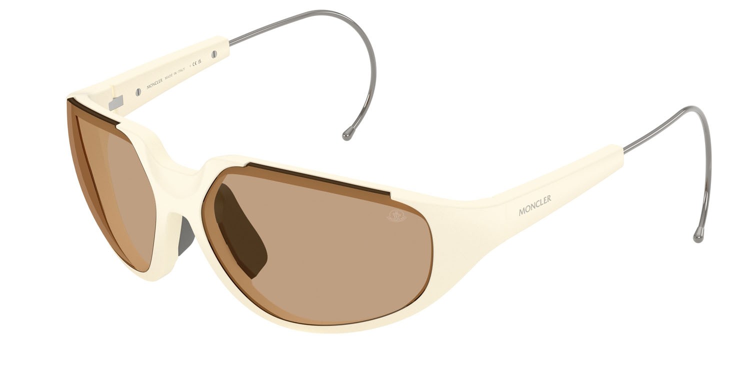 Occhiali da sole Moncler Laszer ME 8008 (500263) colore color burro opaco forma irregolare lenti marrone chiaro tinta unita