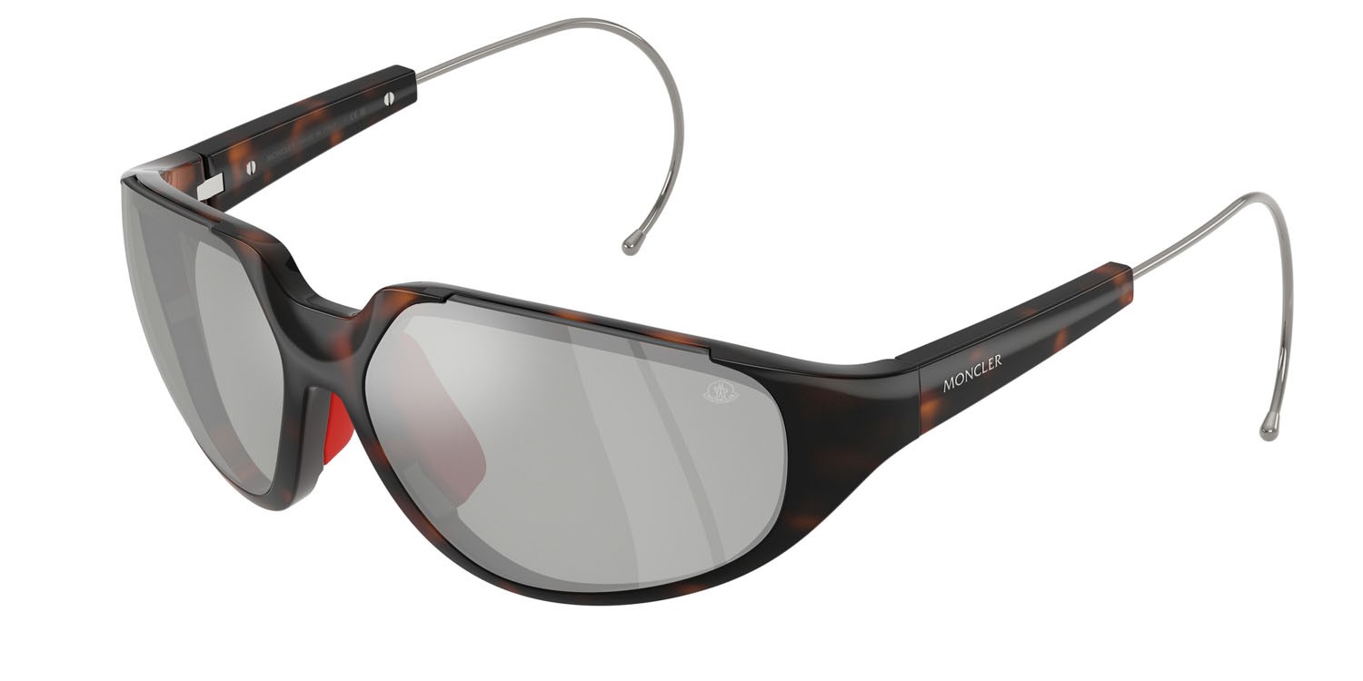 Occhiali da sole Moncler Laszer ME 8008 (50218V) colore havana lucido forma irregolare lenti argento a specchio