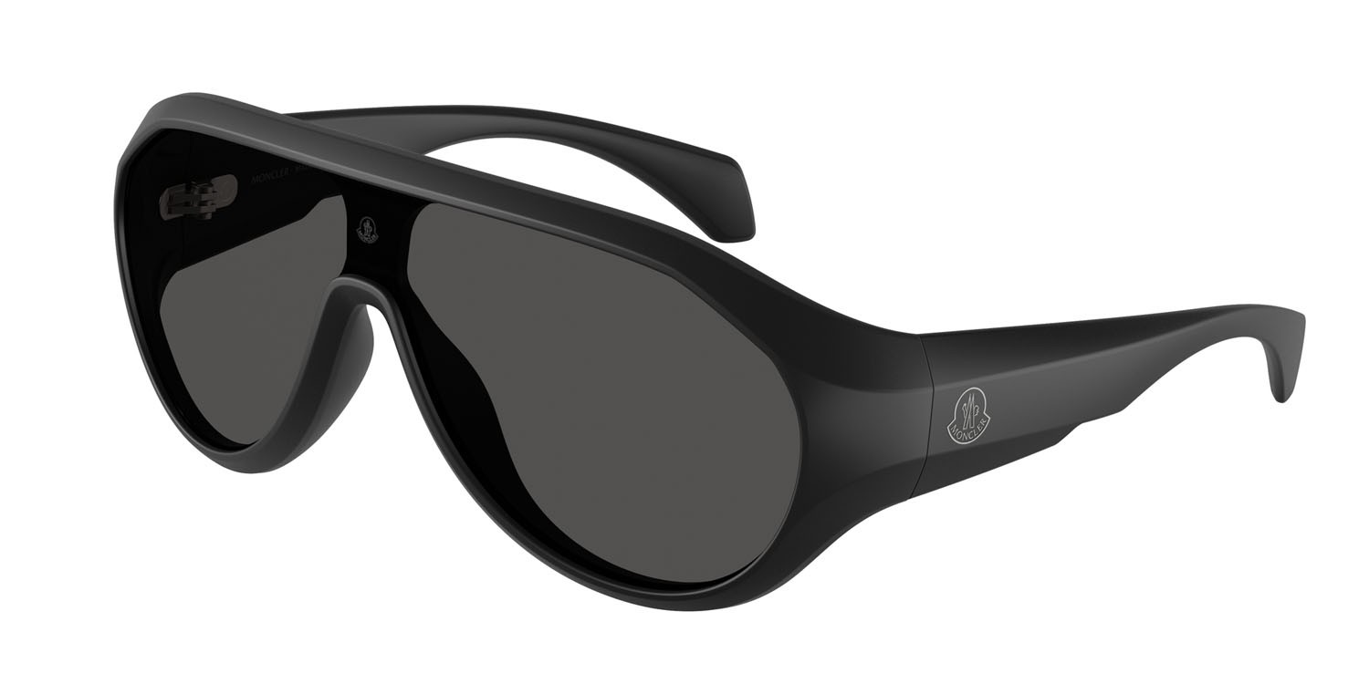 Sunglasses Moncler Bombolle ME 8009U (500687) color nero opaco shape oval lenses grigio scuro tinta unita
