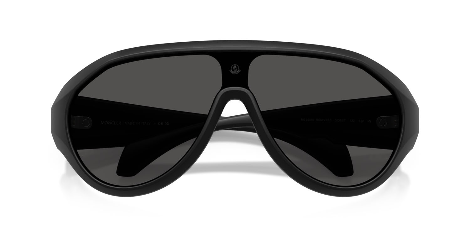 Sunglasses Moncler Bombolle ME 8009U (500687) color nero opaco shape oval lenses grigio scuro tinta unita