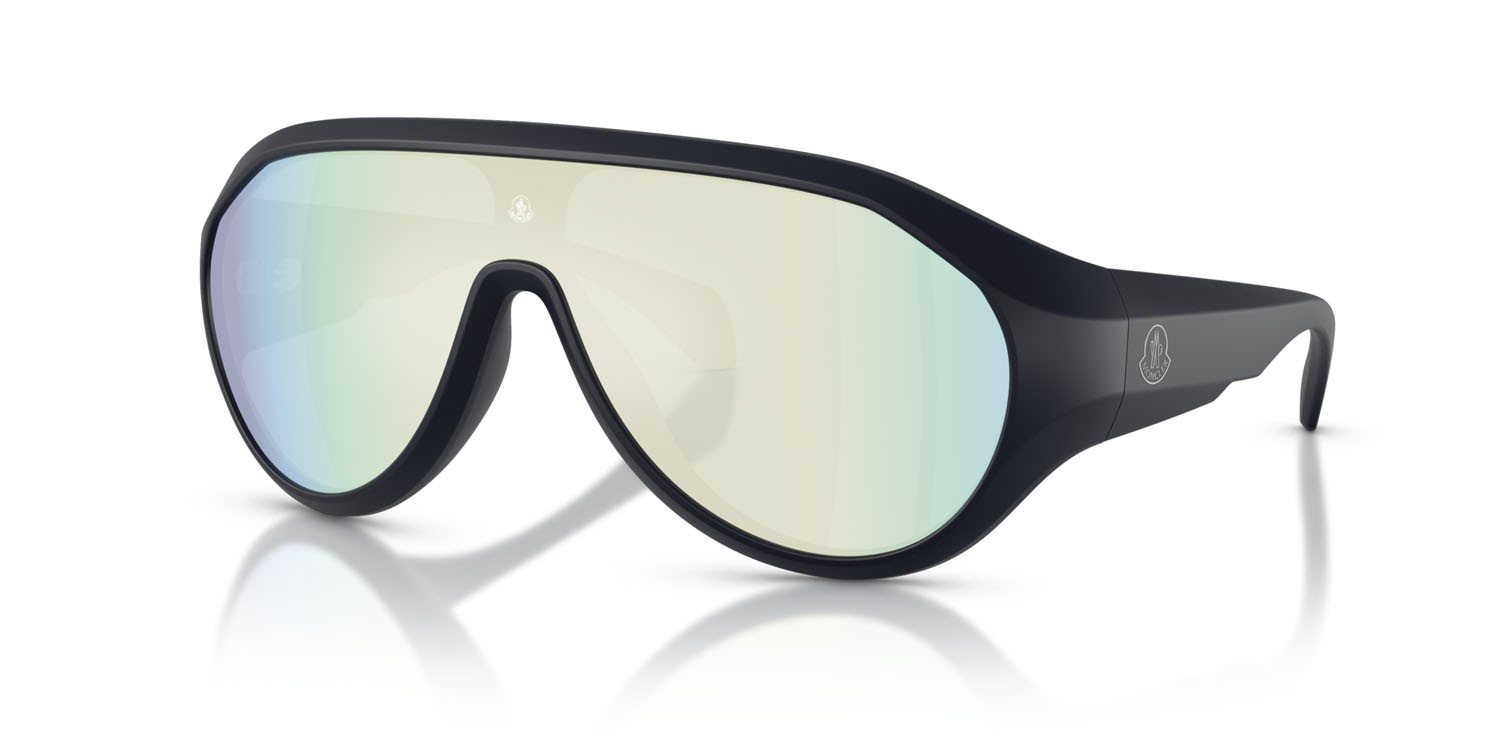 Occhiali da sole Moncler Bombolle ME 8009U (50306J) colore blu scuro opaco forma ovale lenti blu specchiato bianco