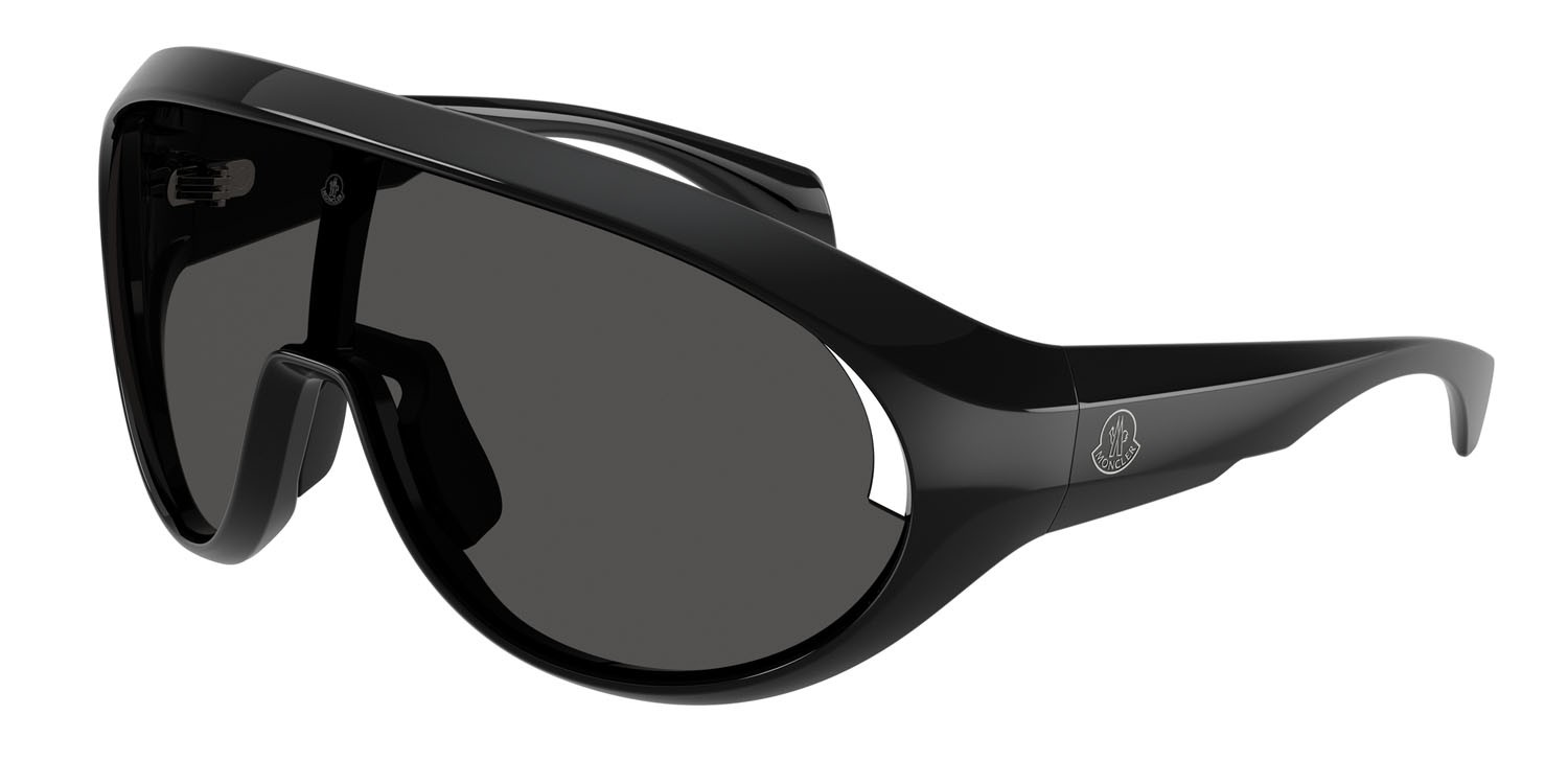 Sunglasses Moncler Contrast ME 8010 (500187) color nero lucido shape oval lenses grigio scuro tinta unita