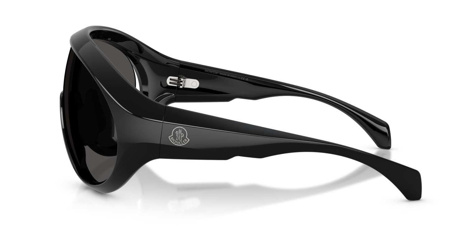 Sunglasses Moncler Contrast ME 8010 (500187) color nero lucido shape oval lenses grigio scuro tinta unita