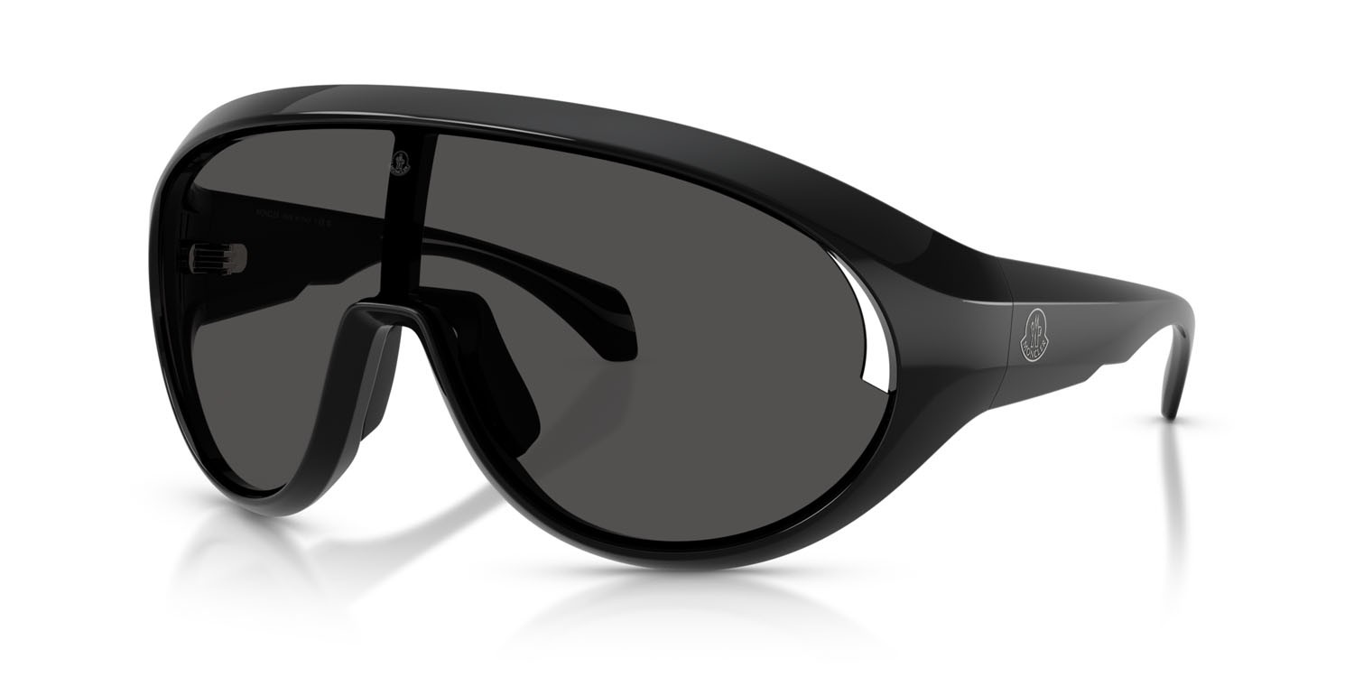 Sunglasses Moncler Contrast ME 8010 (500187) color nero lucido shape oval lenses grigio scuro tinta unita