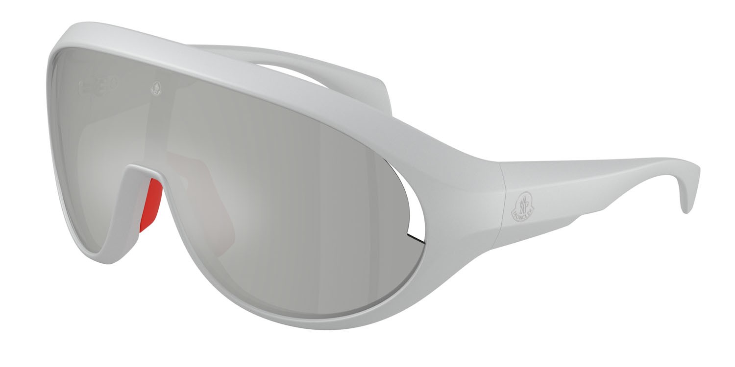 Occhiali da sole Moncler Contrast ME 8010 (50278V) colore argento opaco forma ovale lenti argento a specchio