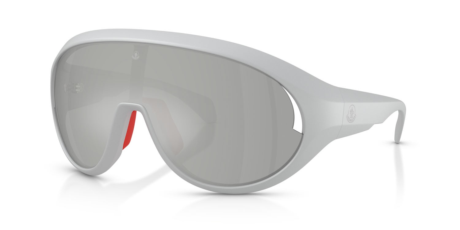Occhiali da sole Moncler Contrast ME 8010 (50278V) colore argento opaco forma ovale lenti argento a specchio