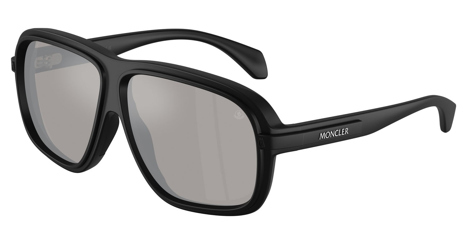 Occhiali da sole Moncler Twotone ME 8011U (50066G) colore nero opaco forma quadrato lenti grigio a specchio