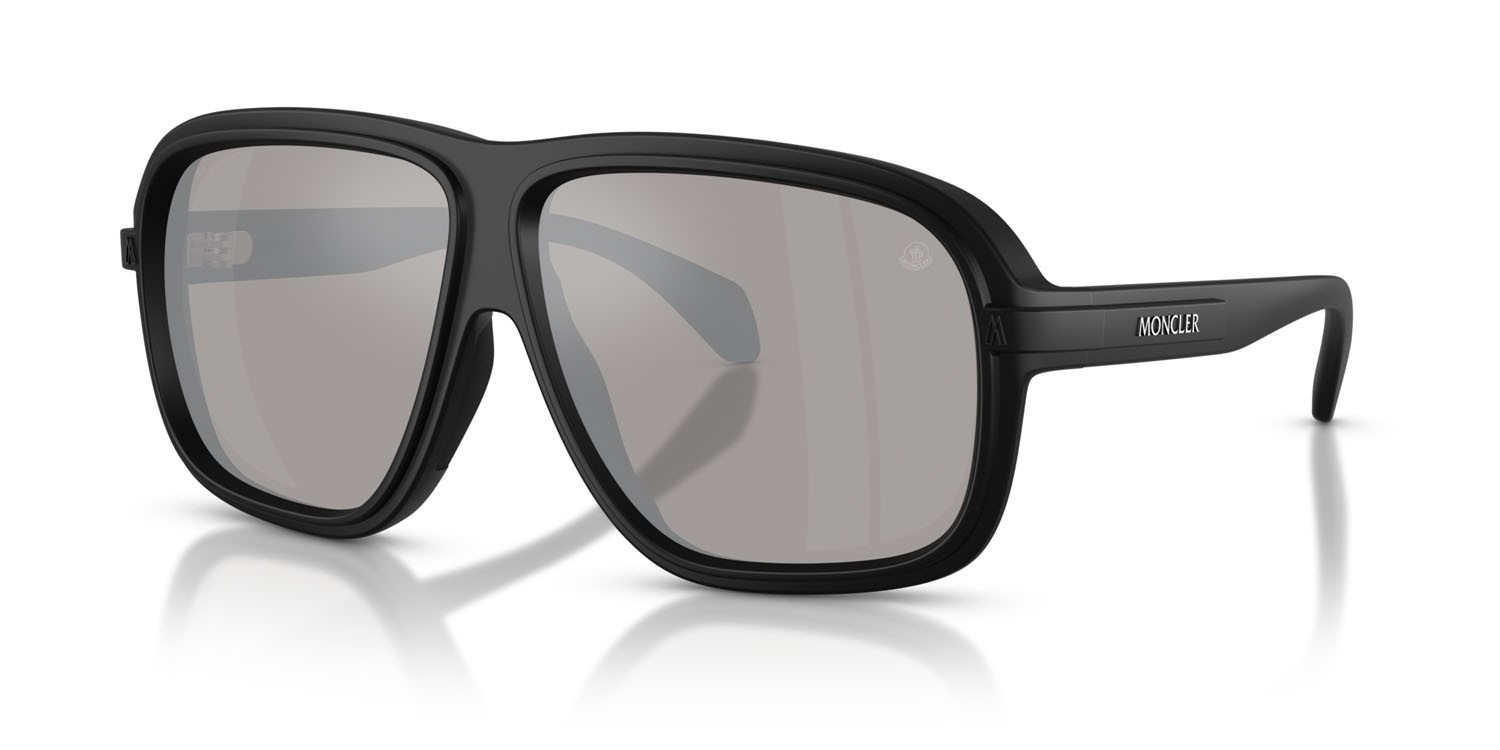 Occhiali da sole Moncler Twotone ME 8011U (50066G) colore nero opaco forma quadrato lenti grigio a specchio