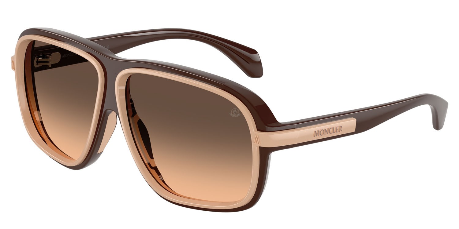 Sunglasses Moncler Twotone ME 8011U (5022G9) color marrone lucido shape square lenses marrone sfumato