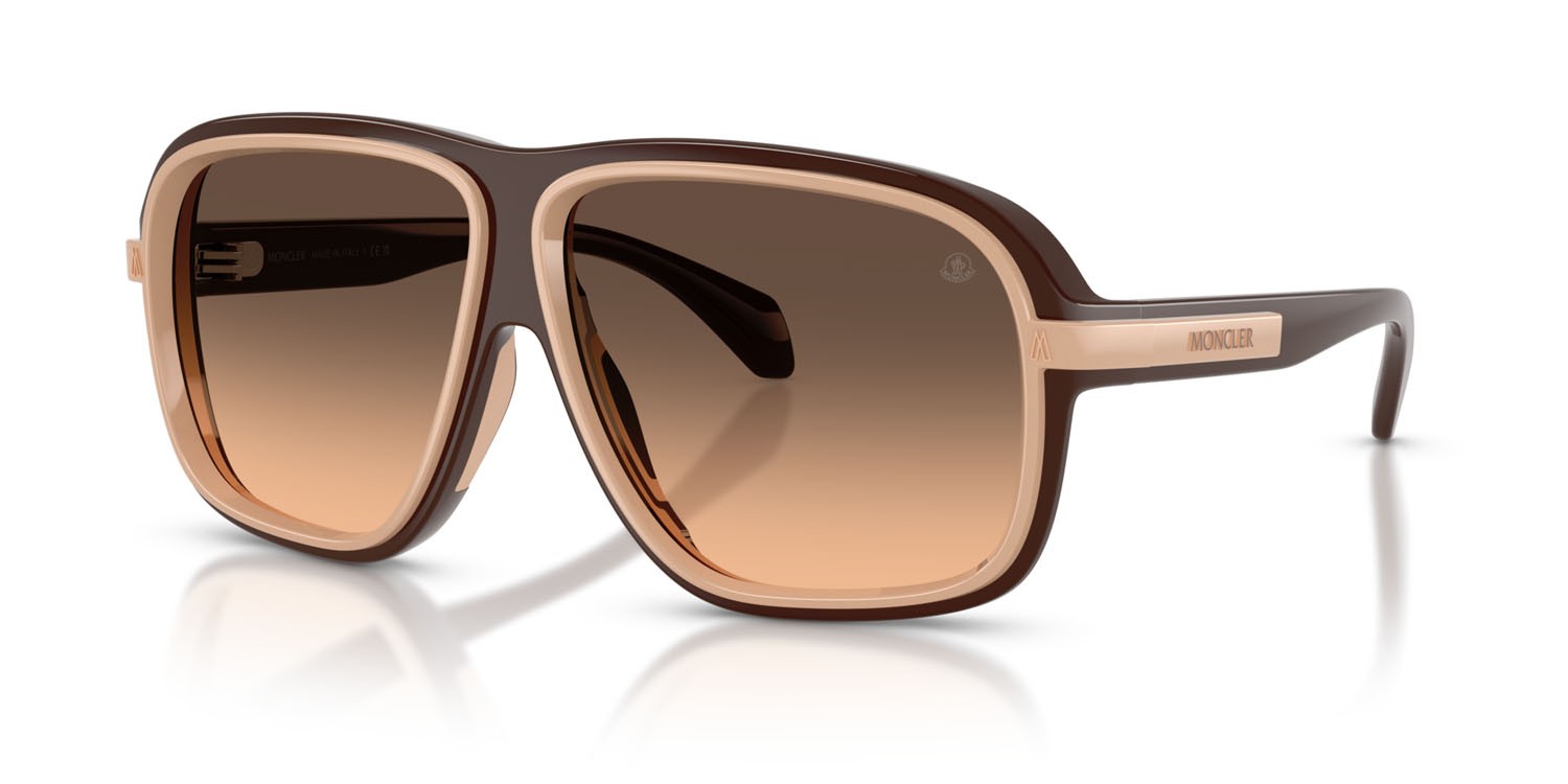 Sunglasses Moncler Twotone ME 8011U (5022G9) color marrone lucido shape square lenses marrone sfumato