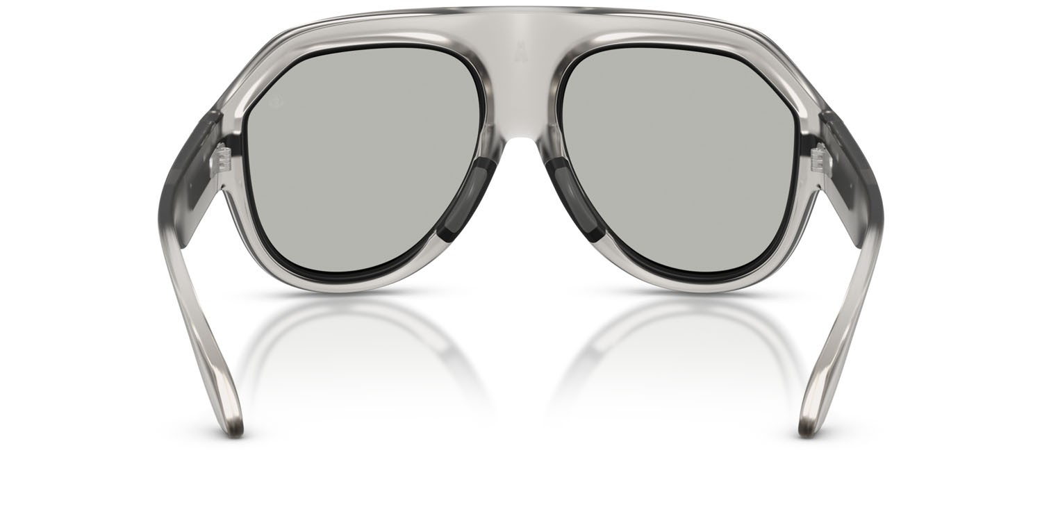 Sunglasses Moncler Fynder ME 8012U (50078V) color grigio opaco trasparente shape aviator lenses argento a specchio