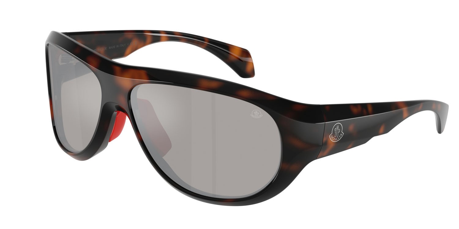 Sunglasses Moncler Bleacher ME 8013 (50216G) color havana scuro lucido shape oval lenses argento a specchio