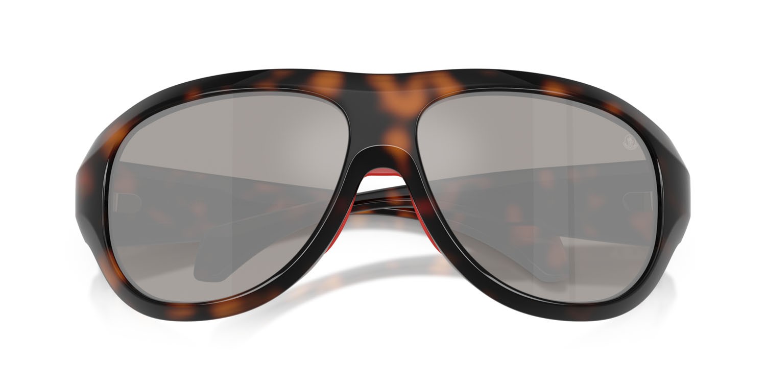 Sunglasses Moncler Bleacher ME 8013 (50216G) color havana scuro lucido shape oval lenses argento a specchio