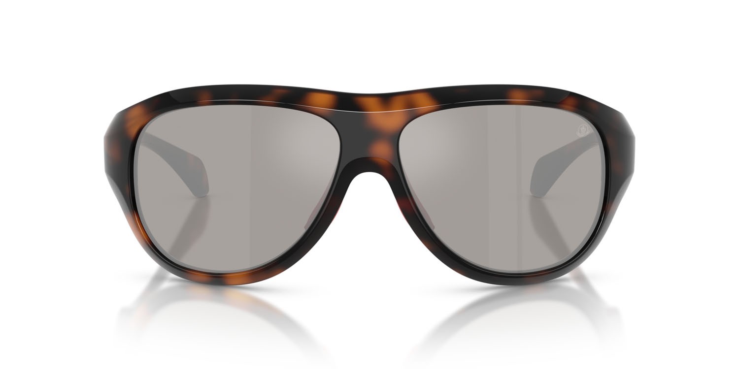 Sunglasses Moncler Bleacher ME 8013 (50216G) color havana scuro lucido shape oval lenses argento a specchio