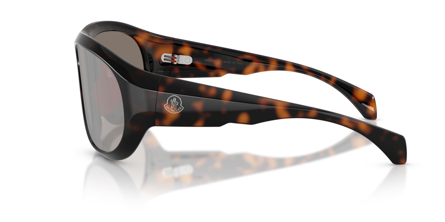 Sunglasses Moncler Bleacher ME 8013 (50216G) color havana scuro lucido shape oval lenses argento a specchio