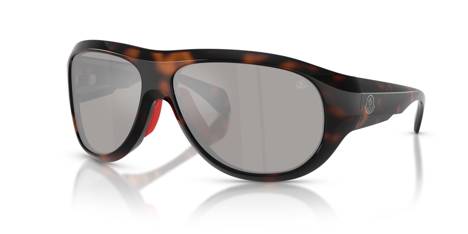 Sunglasses Moncler Bleacher ME 8013 (50216G) color havana scuro lucido shape oval lenses argento a specchio