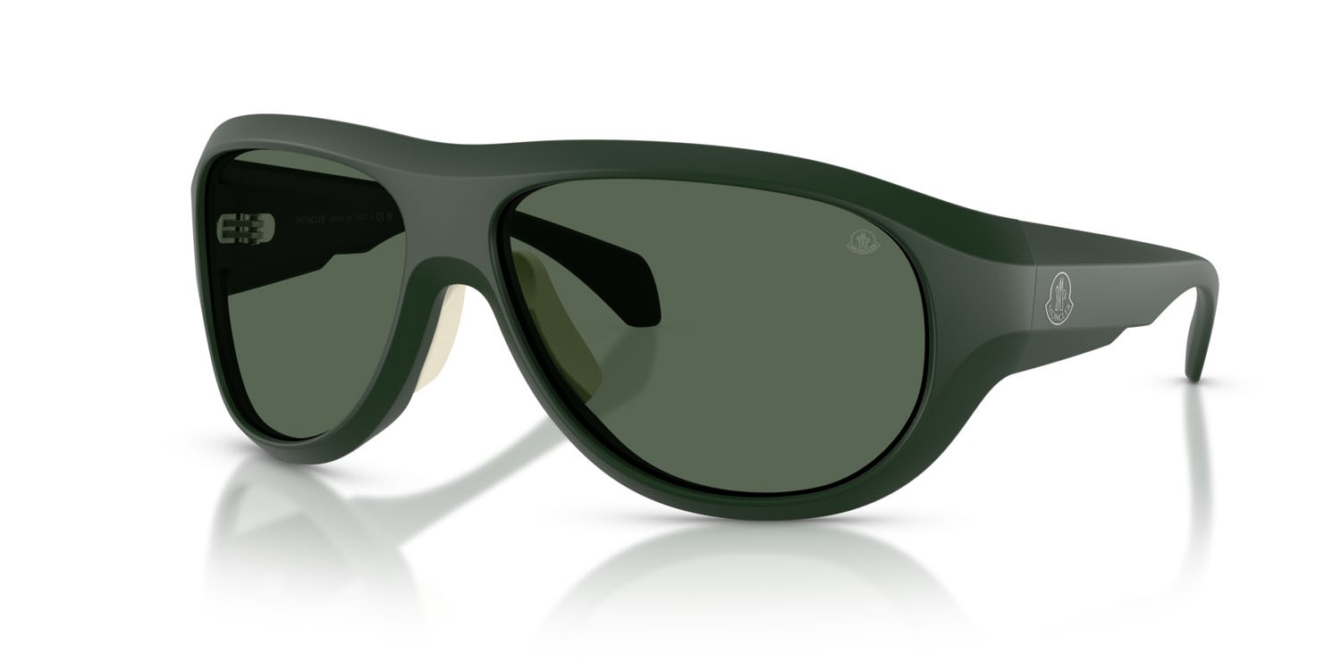Sunglasses Moncler Bleacher ME 8013 (502971) color verde scuro opaco shape oval lenses verde scuro tinta unita
