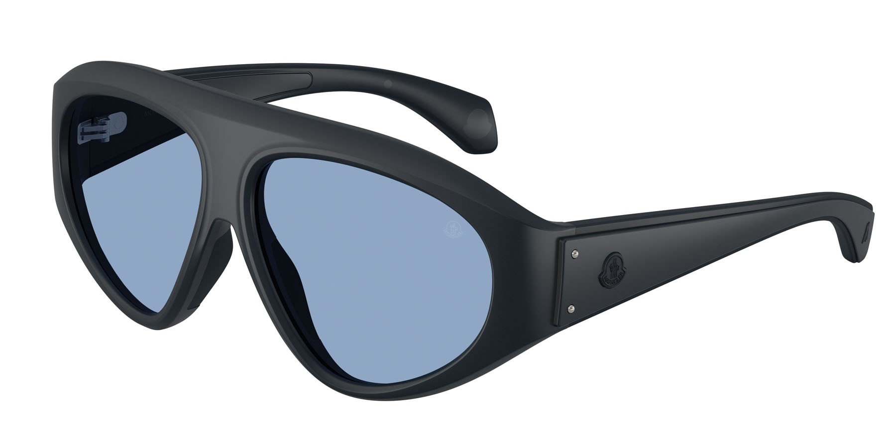 Occhiali da sole Moncler Zyra ME 8014U (503072) colore blu scuro opaco forma aviator lenti celeste tinta unita