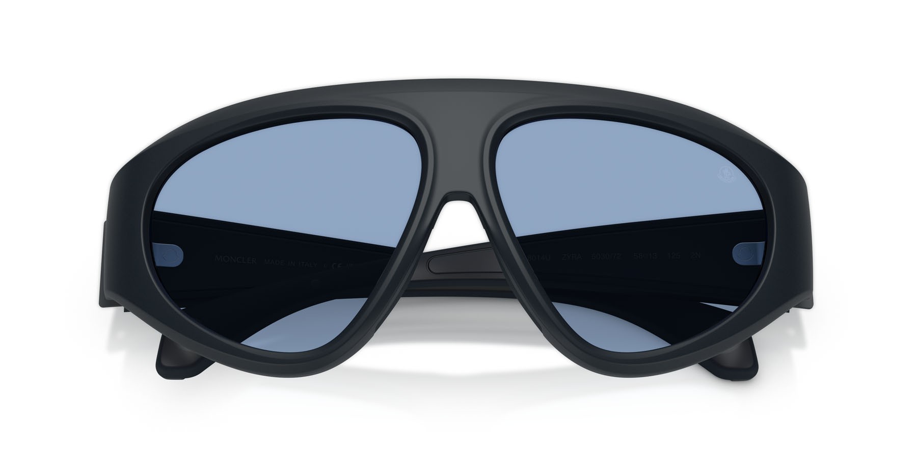Occhiali da sole Moncler Zyra ME 8014U (503072) colore blu scuro opaco forma aviator lenti celeste tinta unita