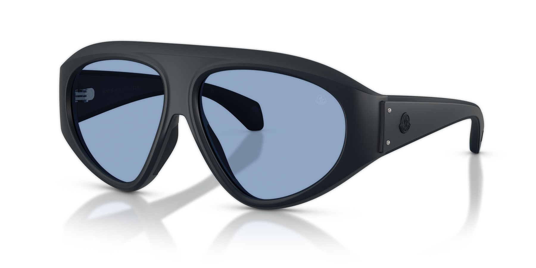 Occhiali da sole Moncler Zyra ME 8014U (503072) colore blu scuro opaco forma aviator lenti celeste tinta unita